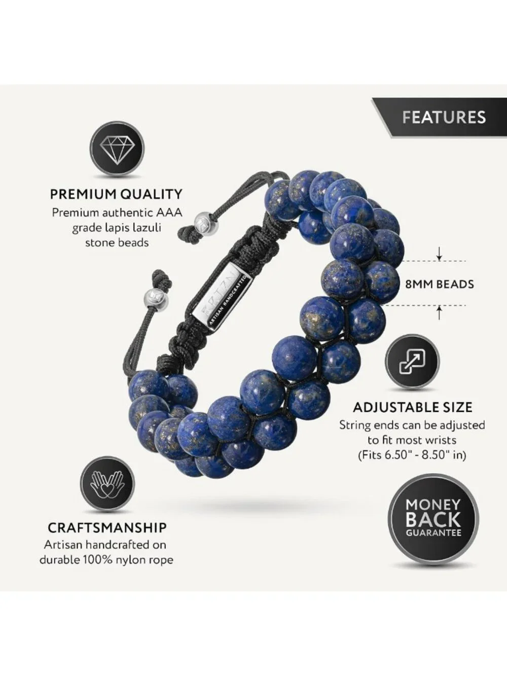 Handcrafted Blue Lapis Lazuli Beaded Bracelet for Men - Adjustable Artisan
